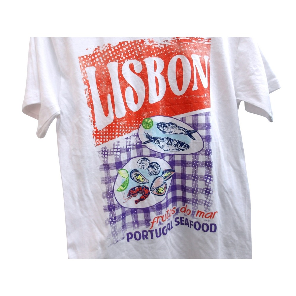 Lisbon Portugal Seafood Graphic T Shirt White Short Sleeve Top Size‎ S /#26110